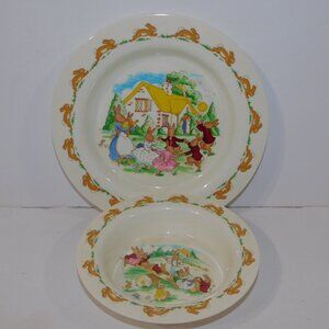 VTG 2002 Royal Doulton Bunnykins Melamine Child Plate and Bowl Set Bunnies Dance